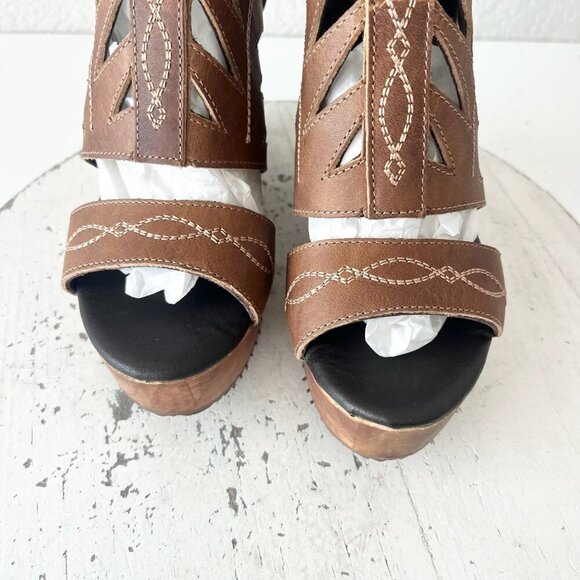 NEW Lane Boots BECCA Womens Brown Wedges 5 Western Cowgirl Wooden Heeled Sandals - Picture 6 of 11